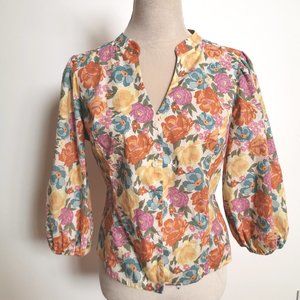 Morning Lavender Caitlin puff sleeve blouse floral orange medium size